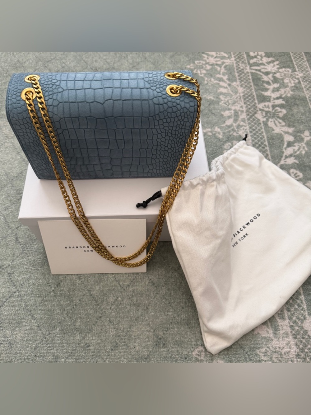 Brandon Blackwood Blue Suede Gold Hardwear Purse